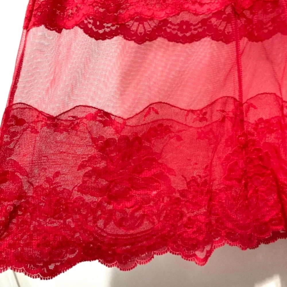 Women’s Red Sexy Sheer Chemise Lace Slip